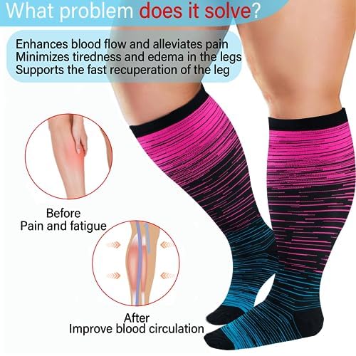 4 Pairs Plus Size Compression Socks,Extra Wide Calf - color: Red/Dark Blue/White/Light Blue, size: 3X-Large