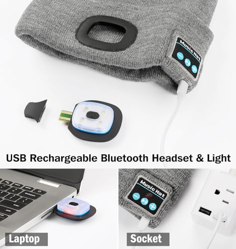 CENSGO Bluetooth Beanie with The Light, Unique Tech Gifts for Men Husband Him Teen, Wireless Headphones for Fishing Jogging Working, Christmas Stocking Dark Grey - color: Dark Grey