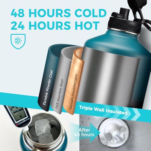 1 Gallon Insulated Stainless Steel Water Bottle with Carry Accessories - color: Army Green, size: 128 Ounces