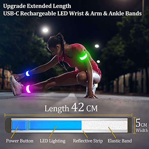 2 Pack USB-C Rechargeable Safety Lights for Runners, 360° Reflective LED Bracelets Armbands Reflectors for Walking at Night - color: Green