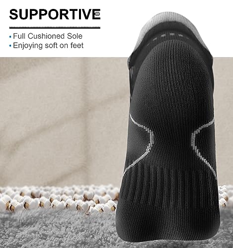 BULLIANT Men Running Ankle Socks 6Pack-Cushioned Support-Low Cut No Show - color: Black/Creamy White3015, size: 13-15