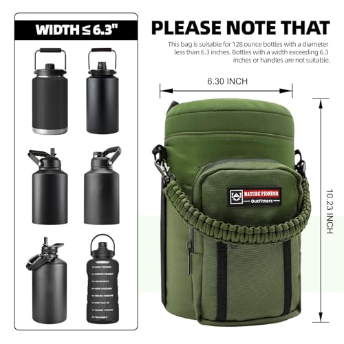 NATURE PIONEOR 26-128 oz Insulated Water Bottle Carrier Holder with Strap - color: Green, size: One Gallon