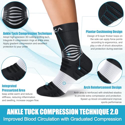 NEENCA Professional Compression Socks for Women Men Circulation, 20-30 mmHg - color: Black White - 2 Pairs, size: Small