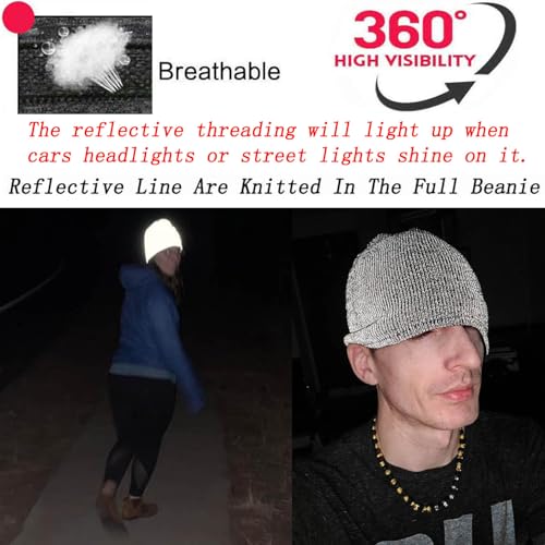 Reflective Beanie Hat High Visibility Warm Winter Loop Knit Cap Gifts for Women Men - color: Pink