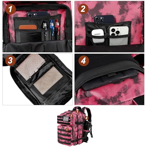 LHI Tactical Military Backpack for Men and Women 25L/35L Army Assault Pack Bag Small Rucksack with Bottle Holder - color: 35l-pink Tie Dye, size: Medium