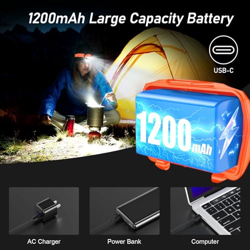 Blukar LED Headlamp Rechargeable, 2000L Super Bright Headlight Flashlight - color: Orange