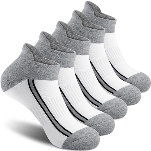 Gonii Men's Running Athletic Ankle Socks - Thick Cushioned Low Cut Socks - color: N-5 Pairs White, size: 12-15