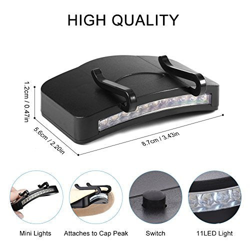 Yosoo Hat Clip Light Lamp/Light/Head Torch/Head Lamp, 11 LED, for Fishing, Running, Camping, Hiking and Mountain Climbing