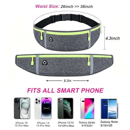 Slim Running Belt for Women Men,Runners Fanny Pack Phone Holder,Money Belt,Running Gear Accessories,with 3 Pockets (Green-flaxen) - color: Green-flaxen