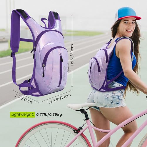 Nepest Hydration Pack Backpack with 2L Water Bladder Reflective Lightweight - color: Holographic - Purple