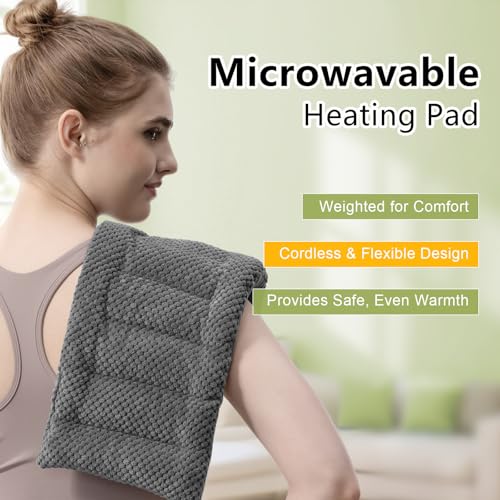 UNCN Microwave Weighted Moist Heating Pad Neck Back Cramps Large | 7x17 inch Large Cover | 2.2lbs Weighted Flax/Clay Beads | Even Heat Distribution | Soft Fleece | hot/Cold Reusable Therapy - color: Dark Grey
