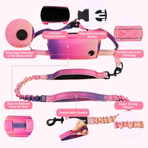 Philorn Hands Free Dog Leash for Dogs with Pouch, Adjustable Waist Leash - color: Gradient color