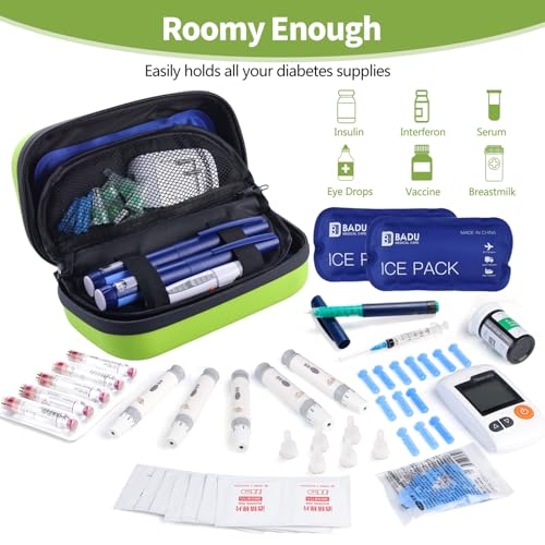 Insulin Cooler Travel Case TSA Approved Refrigerated Medicine Cooler for Travel w/Thermometer Temperature Diabetic Travel Case w/2 Reusable Ice Packs for Daily Life Trip - color: Green