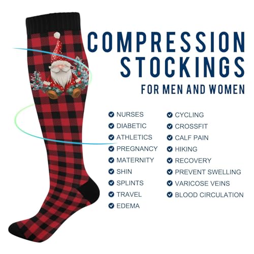 Wusikd Heartbeat Symbol Compression Socks for Women and Men Circulation Black Long Socks for Athletic Running 1 - color: Christmas Gnomes