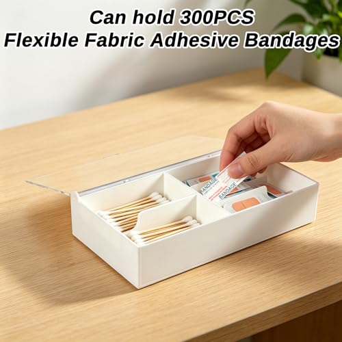 Bandage Organizer, Acrylic Bandage Holder for First Aid Bandage, Medical Supply Storage Box for Cotton Swab Pills, Adhesive Tape, White