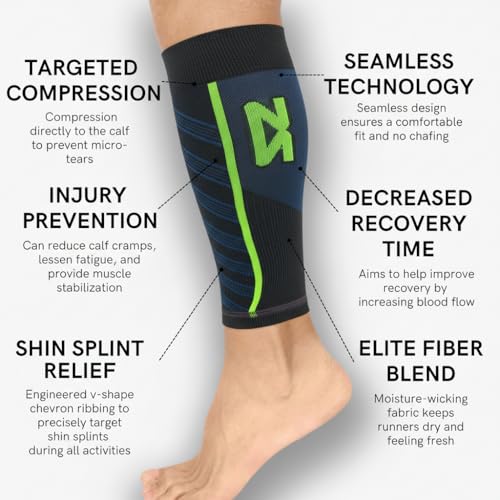 Zensah Featherweight Compression Leg Sleeves - Relieve Shin Splints, Calf Strains - color: Charcoal/Blue, size: Small