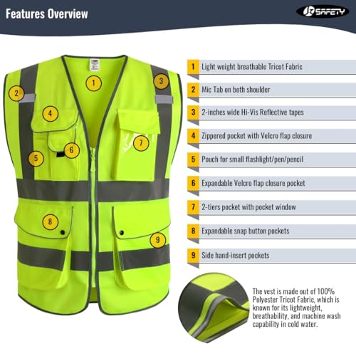 JKSafety 20 Pack Safety Vest for Men Women Reflective JK156 Yellow M - color: 156-yellow, size: Medium