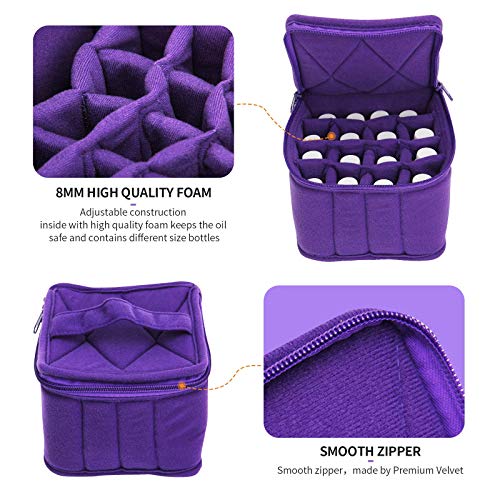 Weljoy Essential Oil Case 13 Bottle Organizer for 30ml 50ml 100ml 115ml 8oz, Travel Bag with Adjustable Dividers Foam Padded for Aromatherapy Roller Dropper Bottles (Purple, 5.9x5.9x5 in) - color: Purple