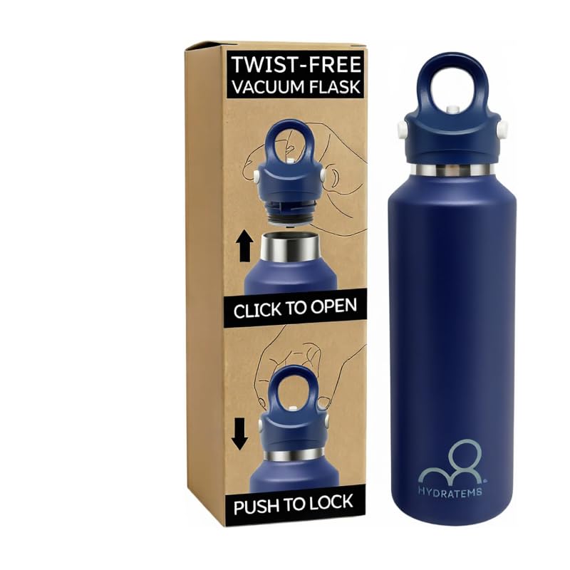 20 oz Insulated Water Bottle: Twist-Free Vacuum Stainless Steel thermal flask with Threadless Lockable Lid - Sweat-Proof & 36Hr Ice Retention - Anti-Scratch Coating & Leak Proof for Travel Gym Hiking - color: Blue