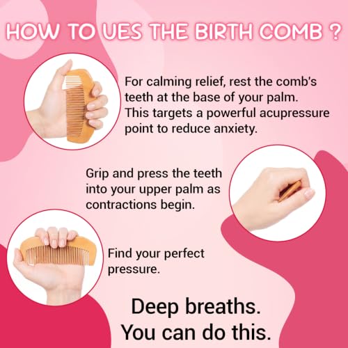 SIMPOR 3-in-1 Labor Comb Set with Handheld Massage Roller & Acupressure Ball, Wooden Birth Comb, Natural Labor and Delivery Essentials for Back Tension, Pregnancy & New Mom Gifts