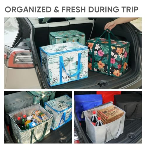BALEINE Insulated Reusable Grocery Bags with Zippered Top, Large Cooler Bag - color: Blossom Season, size: 4 Pack