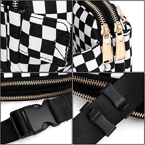 UTO Fanny Pack Crossbody Belt Purse Chest Waist Hip Travel Hiking Bumbag - color: 0759 Golden Zip Checkered