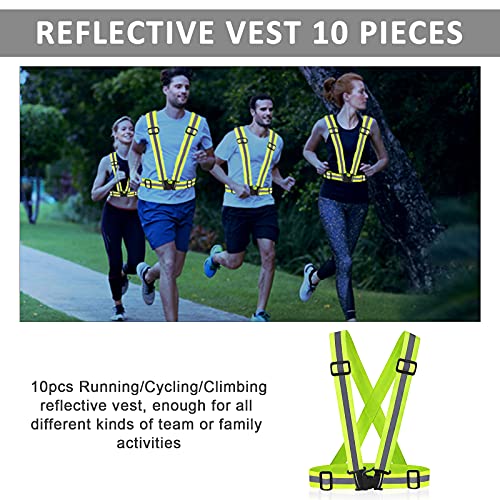 Reflective Vest - Running Vest Reflector, Reflective Running Vest with Safety Straps, High Visibility Reflector - color: D-10pcs Green Vests