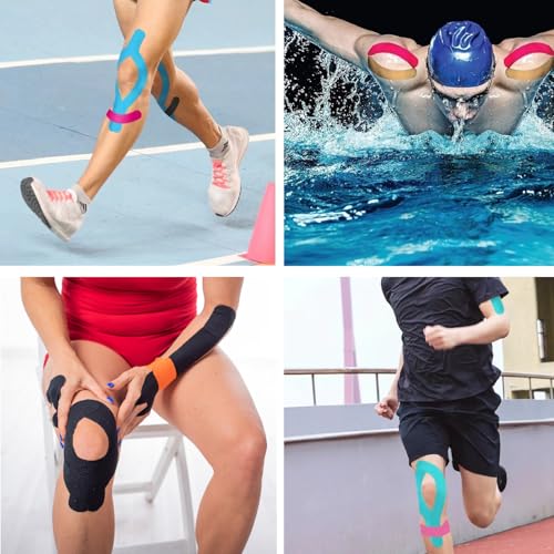 Kinesiology Tape Pro Athletic Sports Breathable Latex Free Tape for Ankle Knees Elastic Running Tennis Swimming Football Sports Activities Tapes(3 Rolls,60 Precut Strips,Blue)