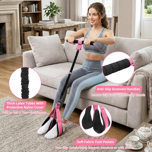Pedal Resistance Band with Handles, Detachable Foot Pedal Resistance Band with Stainless Steel Buckle, Multifunction Tension Rope for Full Body Workout, Core ABS Legs Arms Glutes Tummy for Home Gym