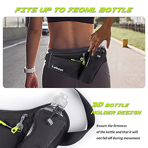 Labeol Waist Pack, Waterproof Hydration Belt with Water Bottle Holder, Adjustable Fanny Pack for Running, Hiking, Walking, Cycling, Black - color: Black