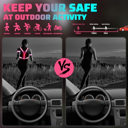 West Biking Running Reflective Vest, Light Up Vest for Night Walking, Night-Workers,Rechargeable Night Gear for Runners - color: Pink
