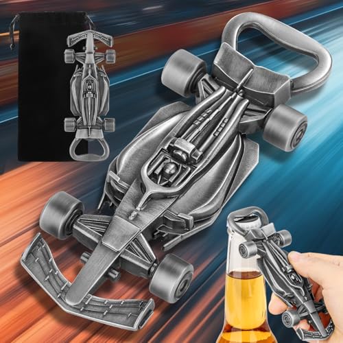 LKKCHER Race Car Bottle Opener with Spinning Wheels – Silver Racing Gifts for Men, Dad, Brother, Grandpa with Gift Bag – Perfect for Birthday, Father’s Day, Christmas, Pub Nights, Garage Parties - color: Silver Race Car