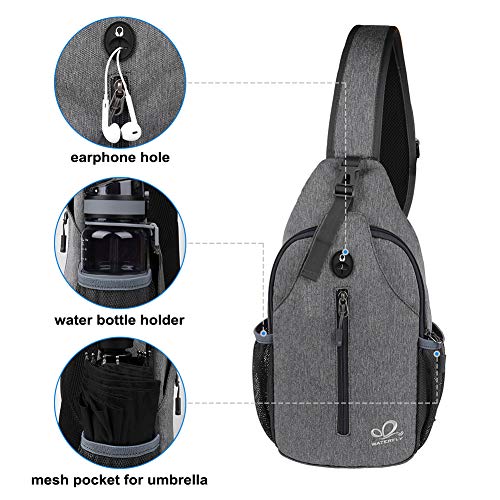 WATERFLY Crossbody Sling Backpack Sling Bag Travel Hiking Chest Bags Daypack (Dark gray) - color: Dark Gray