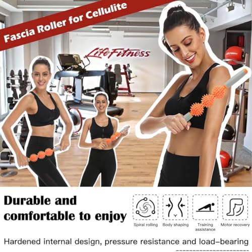 Fascia Muscle Roller, Cellulite Massager Fascia Roller for Cellulite and Sore Muscles, Neck, Leg, Back, Pressure Trigger Point Body Roller Deep Tissue Massage Stick Tools - 3 Massage Balls - color: Orange