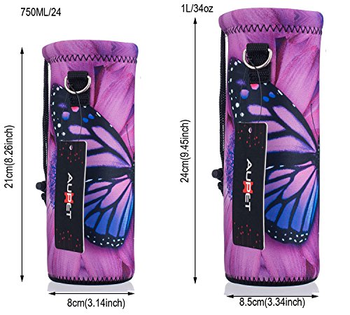 AUPET Water Bottle Carrier,Insulated Neoprene Water bottle Holder Bag Case Pouch Cover 1000ML or 750ML,Adjustable Shoulder Strap, Great for Stainless Steel and Plastic Bottles