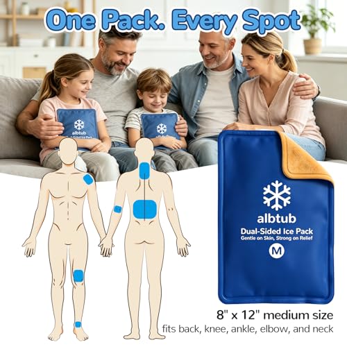 Dual-Sided Ice Pack for Injuries Reusable, 8"×12" Soft Gel Cold Compress - size: Standard M