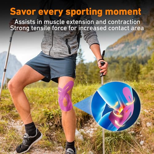 KTQUICK Precut Kinesiology Tape for Knees,12 PCS,20% Stronger Adhesive,Pink