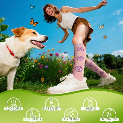 6 Pairs 20-30 mmHg Knee High Compression Socks, Unisex, Running, Travel - color: D-doughnut, size: Large-X-Large