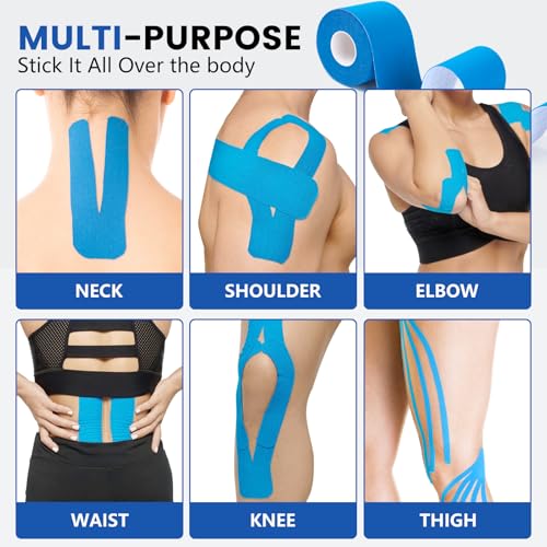 5 Rolls Blue Kinesiology Tape, 2 inch x 16.4 Feet Kinetic Tape - color: Blue