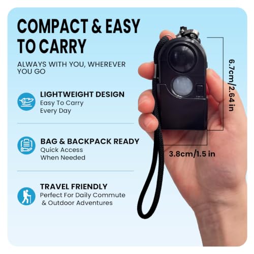 2 Packs Portable Mini Motion Detector Alarm-120DB Ear-Piercing Siren-SOS LED Light, Hotel Door Room Security Device for Female Women Kids Life Safety While Travelling Alone