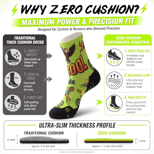 NIcool Cycling Socks For Men, 1/3 Pairs Bright Seamless Compression Running Crew Socks Youth Cushioned Tennis Quarter Socks - color: 1 Pair Neon Green/Dog Print