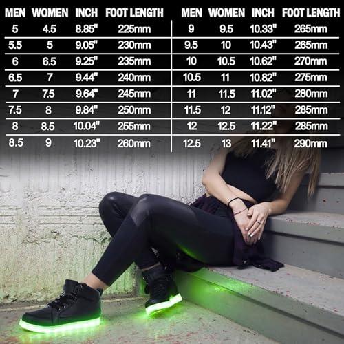 IGxx LED Light Up Shoes for Men Women Sparkly Sneakers High Top - color: Black, size: 4.5 Women/5 Men
