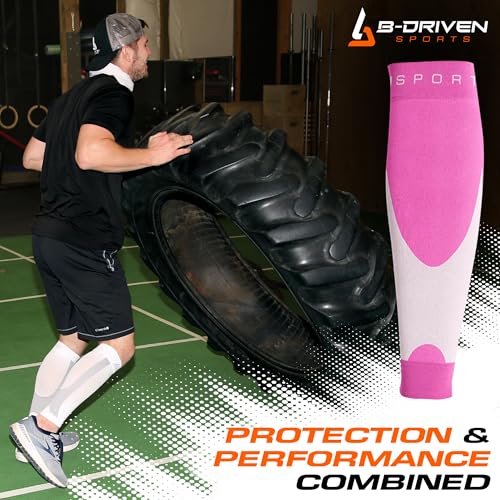 B-Driven Sports Graduated Calf Compression Sleeve - 20-30mmHg Medical Grade Sleeves for Men & Women - Pain Relief, Support for Nurses, Athletes - Reduces Swelling, Improves Circulation - White, Small