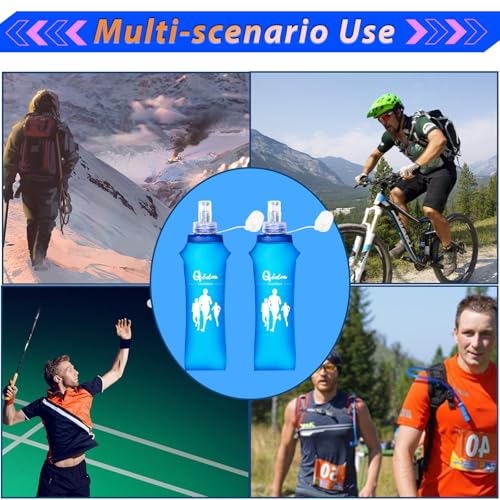Qidoe 2 Pack Running Vest Soft Flask, 17oz/500ml BPA-Free TPU Collapsible Soft Water Bottle for Hydration Pack, Running Vest, Folding Water Bottles for Hiking Cycling Climbing