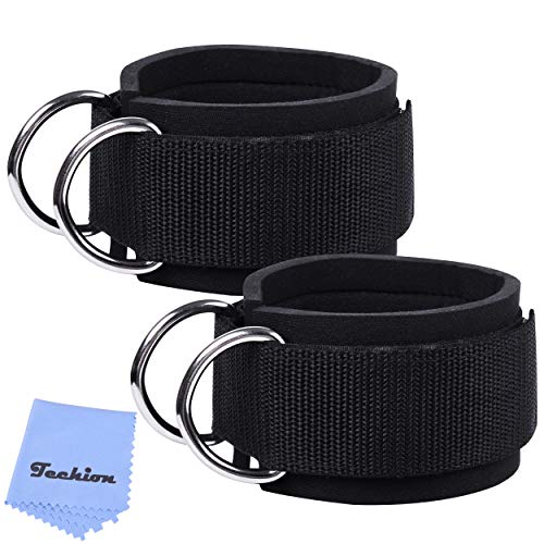 1 Pair Adjustable Fitness Ankle Strap with Double D-Ring - color: Black