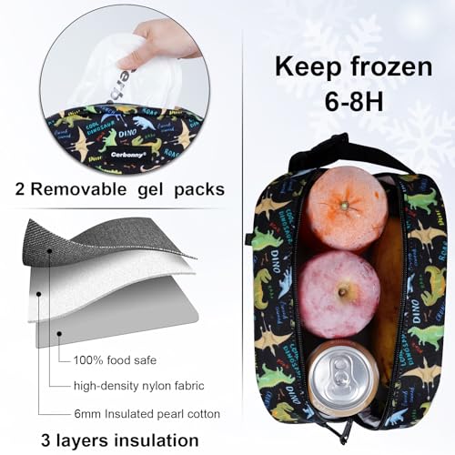 Cerbonny Small Cooler Bag,Freezable Lunch Bag,Built-in ice pack - color: Black Dinosaur