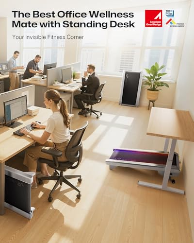 UREVO CyberPad Smart Walking Pad with 14% Auto Incline, Brushless Motorized Under Desk Treadmill for Home Office Fitness, Elegant Speed Lights, Spacious Surface, Digital Controller, AI-Powered App - color: Silver