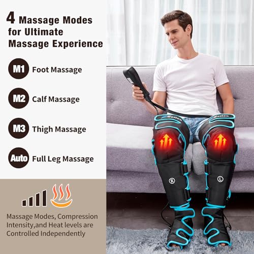 Sotion Leg Massager with Heat and Compression for Circulation & Recovery, Upgraded Foot Calf Thigh Sequential Massager Device with Handheld Controller, 4 Modes 4 Intensities, Help for Leg Pain Relief