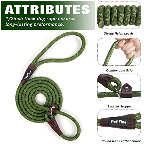 PetiFine Slip Lead Dog Leash Reflective, 6FT x 3/8" Heavy Duty Slip Leash - color: Green, size: 3/8" x 6 FT