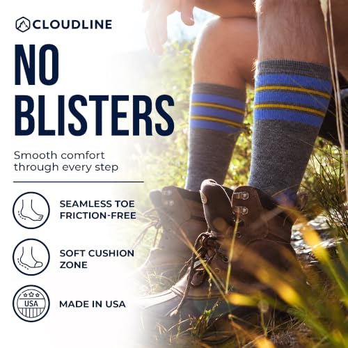 CloudLine - Merino Wool Graduated Compression Socks for Men and Women - Ultralight, Moisture Wicking, Made in USA - 1 Pair - color: Slate Blue, size: Large